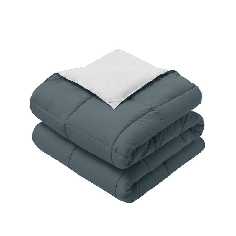 Royal Hotel Bedding Reversible Throw Blanket, Hypoallergenic, Down Alternative Throw Blanket, Medium Warmth, 50 by 75 Inches, Navy - Gray - Image 1